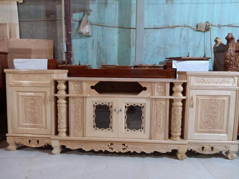 Kệ Ti Vi Gỗ Tự Nhiên- Teck Mẫu 07 Hải Phòng